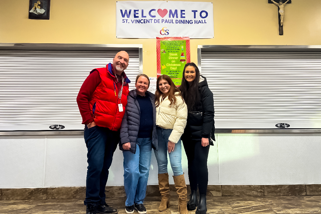 our second annual Holiday Gift Program for the homeless and needy Left to right: Bob Goehrke, Courtney Schriever of CCS, Oakley Matthews, Megan Poling